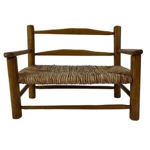 Vintage Primitive Natural Rush Wooden Bench Dolls Photo Display Prop